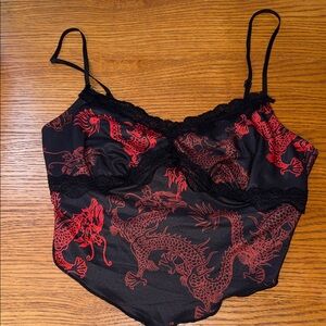 SHEIN Black and Red Dragon Print Chemise